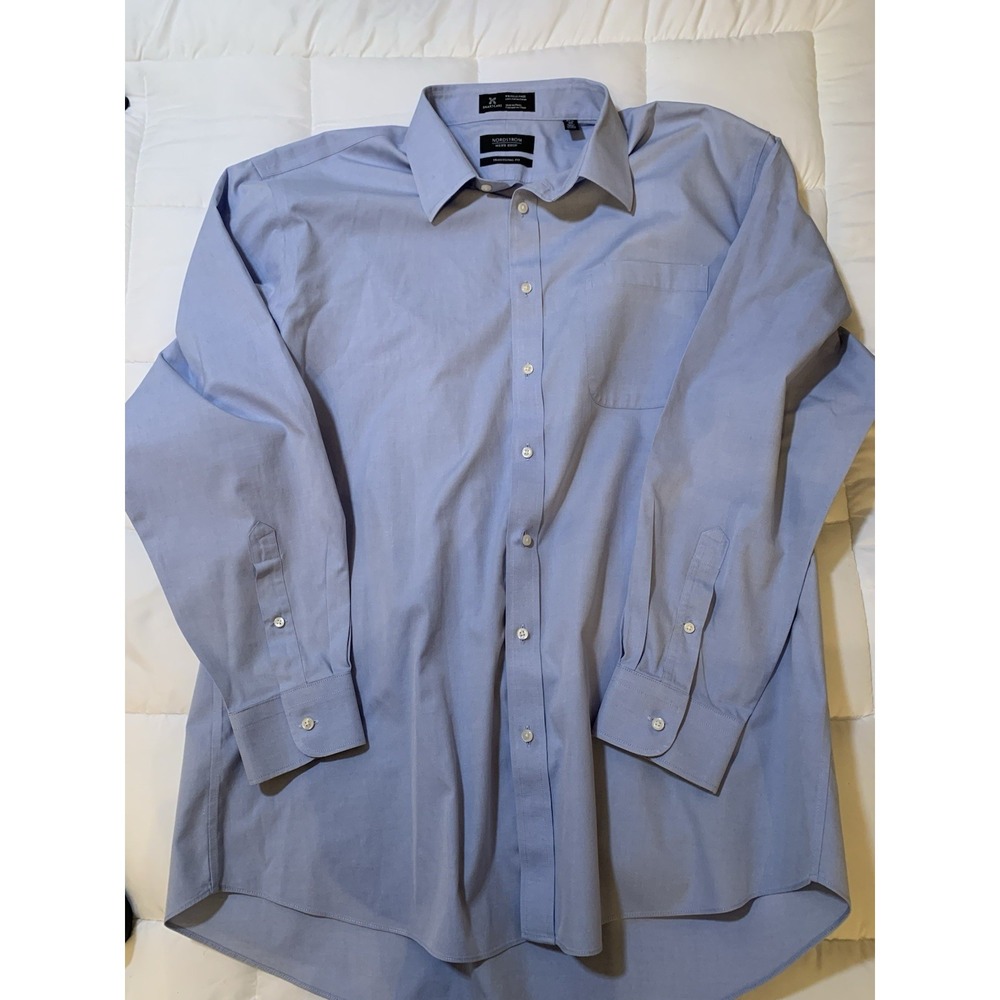 Nordstrom Men's Shop Smartcare Dress Shirt‎ Blue Traditional Fit 17 1/2 35
